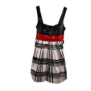 Vintage City Triangles Mini Dress Y2K Black‎ Red Plaid Bow Juniors 9 Prom Tulle